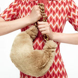 Thick Metal Chains Plush Women Shoulder Bags Handbags Faux Fur Tote
