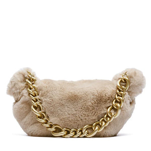 Thick Metal Chains Plush Women Shoulder Bags Handbags Faux Fur Tote