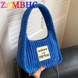 Striped Shoulder Bag Corduroy Tote Handbag Crossbody Spring Female Bag