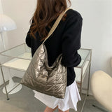 Large-capacity Cotton Padded Clutch Handbag Solid Shoulder Tote