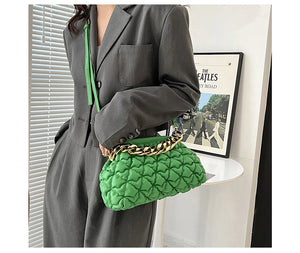 Quilted PU Leather Tote Bag with Chain Shoulder Strap