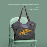 Eco Canvas Tote Bag for Women Embroidered Letters Shoulder Bag