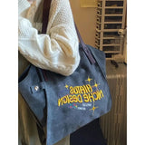 Eco Canvas Tote Bag for Women Embroidered Letters Shoulder Bag