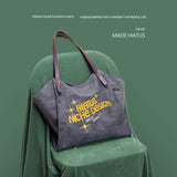 Eco Canvas Tote Bag for Women Embroidered Letters Shoulder Bag