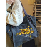 Eco Canvas Tote Bag for Women Embroidered Letters Shoulder Bag