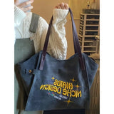Eco Canvas Tote Bag for Women Embroidered Letters Shoulder Bag