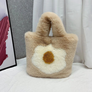 Faux Fur Tote Bag Women Handbags Soft Plush Shopper Bag Warm Winter