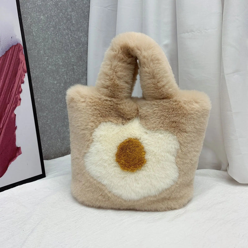 Faux Fur Tote Bag Women Handbags Soft Plush Shopper Bag Warm Winter