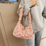 Retro Warm Autumn Winter Top-handle Bag Fluffy Women Soft Plush Zipper Small