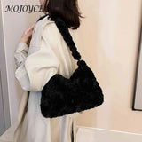 Retro Warm Autumn Winter Top-handle Bag Fluffy Women Soft Plush Zipper Small