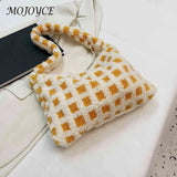 Retro Warm Autumn Winter Top-handle Bag Fluffy Women Soft Plush Zipper Small