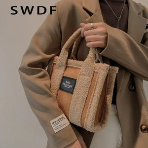Plush Tote Bags for Women Handbags Casual Shoulder Crossbody Bags