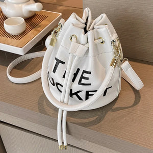 Vintage Drawstring Bucket Bag Women's Crossbody Shoulder Purse