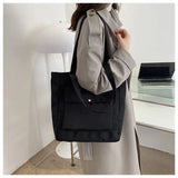 Canvas Tote Bag Women Large Capacity Shoulder Handbag Multiple Pockets