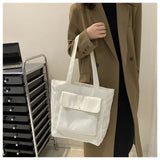 Canvas Tote Bag Women Large Capacity Shoulder Handbag Multiple Pockets