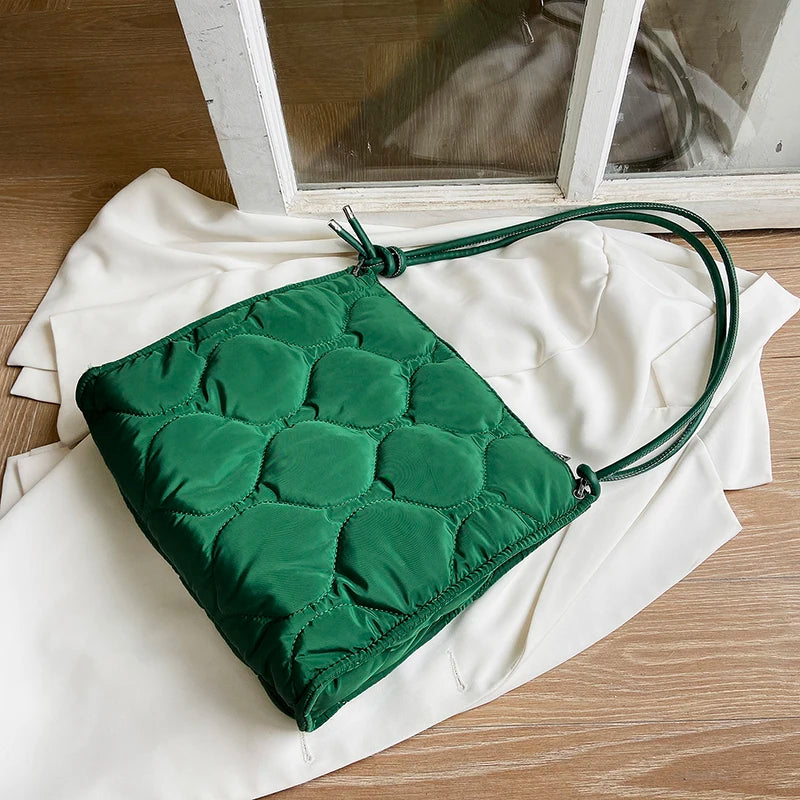 Quilted Cotton Shoulder Bag Trendy Winter Padded Satchel