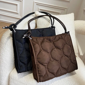 Quilted Cotton Shoulder Bag Trendy Winter Padded Satchel