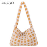 Retro Warm Fluffy Tote Purse for Women Soft Plush Zipper Small