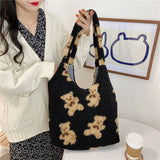 Plush Shoulder Bag for Women Student Large Capacity Handbag