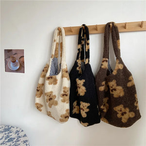 Large Capacity Lamb Shoulder Bag Casual Plush Handbags for Women