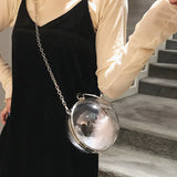 Transparent Round Ladies Handbags Silver Chain Shoulder Bag