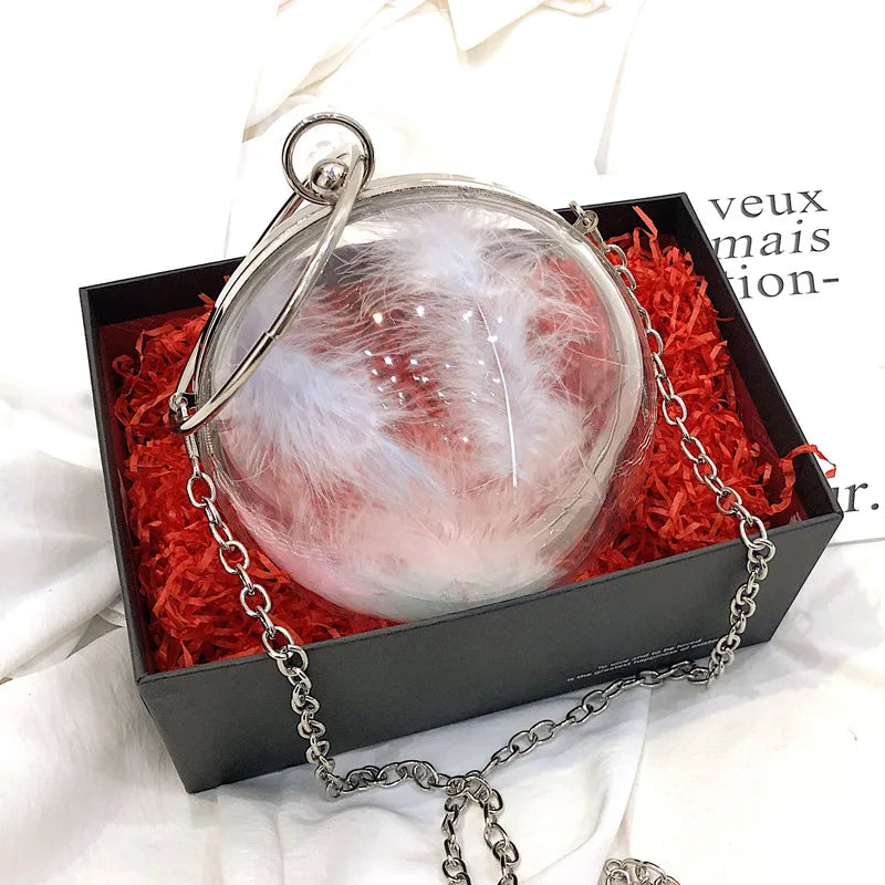 Transparent Round Ladies Handbags Silver Chain Shoulder Bag