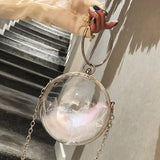 Transparent Round Ladies Handbags Silver Chain Shoulder Bag