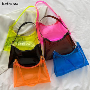 Transparent Shoulder Bags Women Underarm Handbags PVC Candy Colors Lightweight