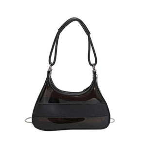 Transparent Tote Bag Women Chain Splicing Clear PVC PU Leather Handbags