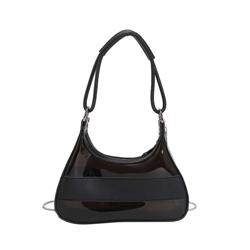 Transparent Tote Bag Women Chain Splicing Clear PVC PU Leather Handbags