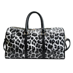 Leopard Print Travel Duffle Bag Women PU Leather Carry-On Tote Weekender