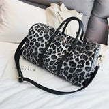 Leopard Print Travel Duffle Bag Women PU Leather Carry-On Tote Weekender