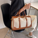 Canvas Patchwork Sports Bag for Women Large Capacity Travel Weekend Messenger Ha