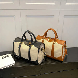 Canvas Patchwork Sports Bag for Women Large Capacity Travel Weekend Messenger Ha