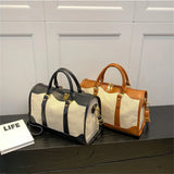 Canvas Patchwork Sports Bag for Women Large Capacity Travel Weekend Messenger Ha