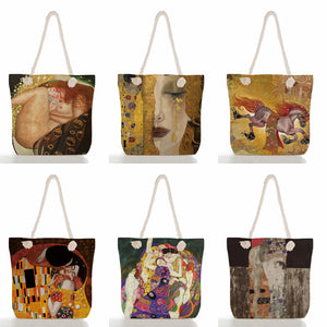 Abstract Oil Painting Tote Bag Linen Handbags For Women
