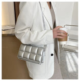 Silver Leather Cross Body Bag Small Cube Pouch