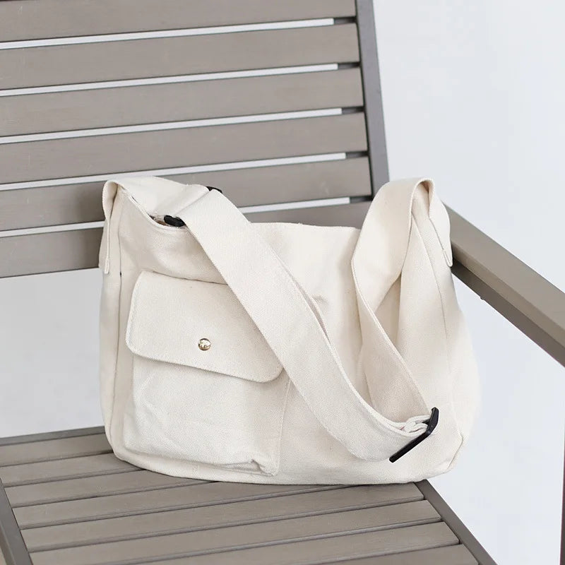 Causal Women Canvas Shoulder Bag Solid Large Student Shopping Bag