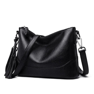 Vintage Leather Tassel Handbag Women's Casual Hobo Tote Shoulder Bag