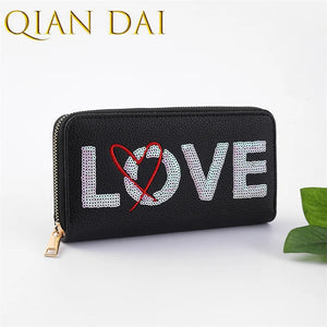 Love Wallet Unisex Casual Long Clutch Bag Pu Leather Embroidery Senior Wallet