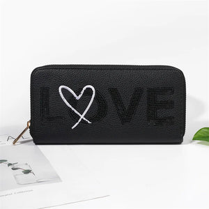 Love Wallet Unisex Casual Long Clutch Bag Pu Leather Embroidery Senior Wallet