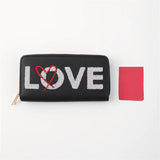 Love Wallet Unisex Casual Long Clutch Bag Pu Leather Embroidery Senior Wallet
