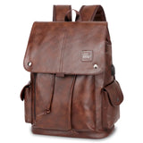 Men's Backpack Solid Large Capacity PU Leather School Bag