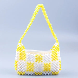 Yellow Plaid Beaded Armpit Bag Acrylic Handbag