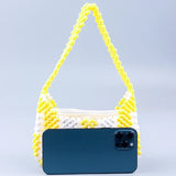 Yellow Plaid Beaded Armpit Bag Acrylic Handbag