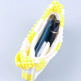 Yellow Plaid Beaded Armpit Bag Acrylic Handbag