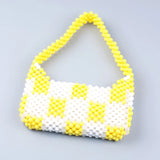 Yellow Plaid Beaded Armpit Bag Acrylic Handbag