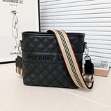 Plaid Leather Bucket Shoulder Messenger Bag for Women