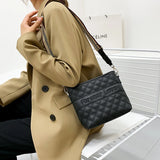 Plaid Leather Bucket Shoulder Messenger Bag for Women