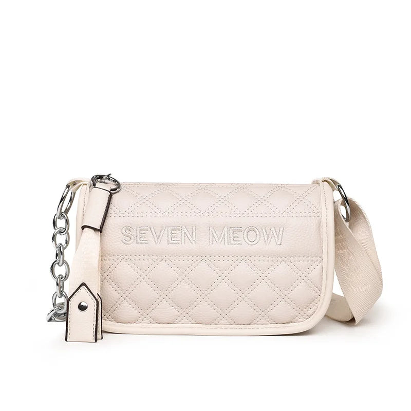 Plaid Letter Handbags Leather Vintage Tote Chain Shoulder Bags
